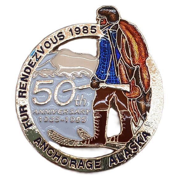 Lot of 5 Vintage Fur Rendezvous Anchorage Alaska 1980's Enamel Pin Brooch - Picture 6 of 14